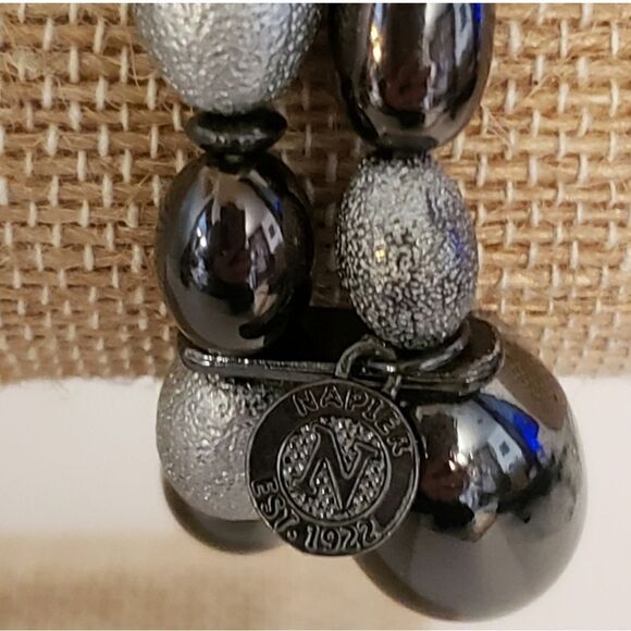 NAPIER Black & Silver Glass Bead Double Strand Stretch Bracelet - Picture 3 of 4